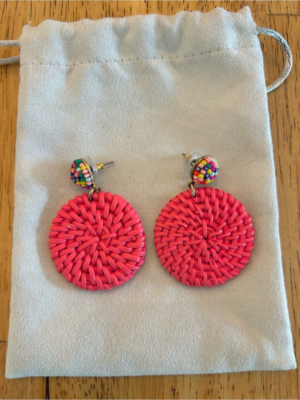 J. Crew Pink Woven Round Drop Earrings